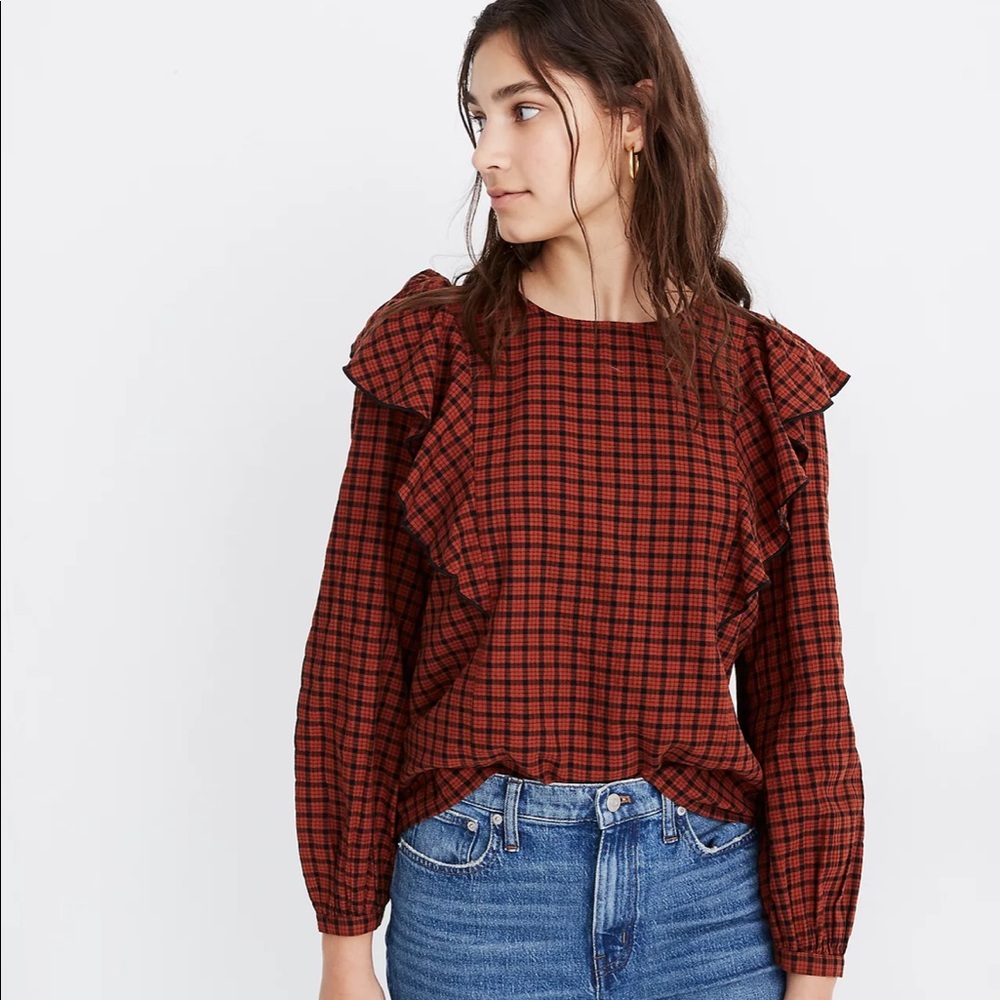 MADEWELL | Ruffle-Front Top in Plaid